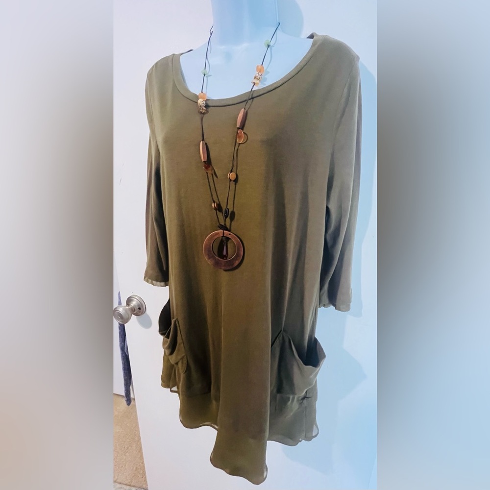 LOGO by Lori Goldstein Olive Tunic Top Size medium